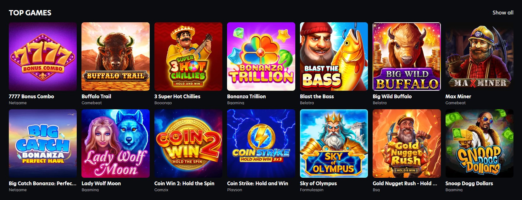 Most popular pokies and slot games at Neospin Casino lobby